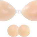 Sticky Bra Push Up Adhesive Bras Invisible Silicone Strapless Bra for Women with Nipple Covers (30-38B, Nude)