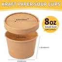 PakTalk Paper Soup Containers with Lids, 50 Pack Brown Soup Bowls Biodegradable Ice Cream Cups with LidS for Hot Soup or Ice Cream (50 sets, 8 oz)