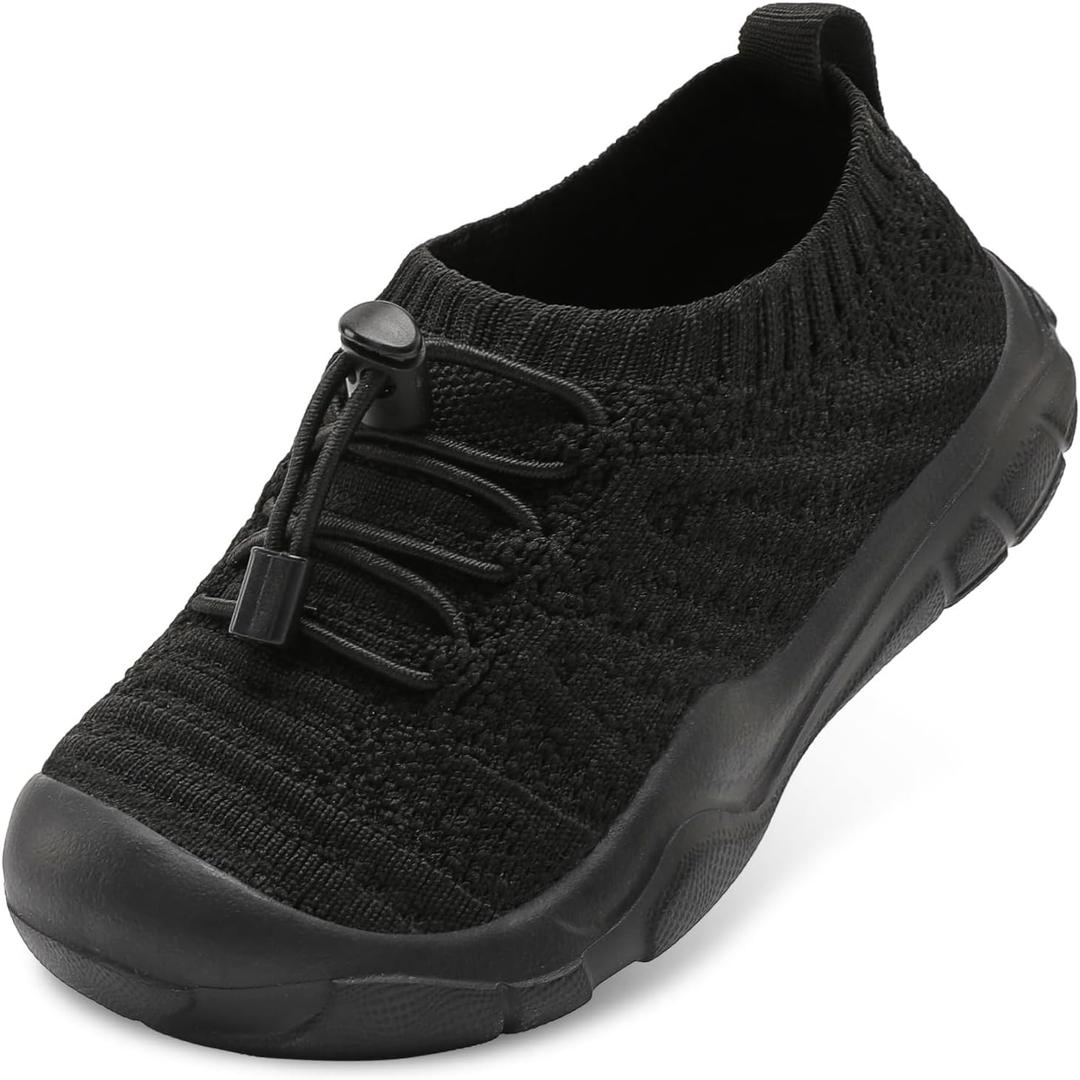FEETCITY Toddler Slip On Shoes Boys Girls Wide Toddler Tennis Shoes Sports Walking Sneakers (Black)