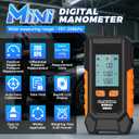 Manometer Gas Pressure Tester -101 to 200KPa Mini Dual-Port Digital Manometer HVAC with 6 Measurement Units(PSI/kPa/mbar/bar/inHg/mmHg) Manometer Lp Gas Pressure Tester Auto Calibration Monometer