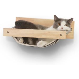 FUKUMARU Hammock Wall Mounted Cat Beds and Perches, Wooden Kitten Walls Furniture, Stable Cats Shelves for Sleeping, Playing, Climbing, and Lounging, Black Stripe