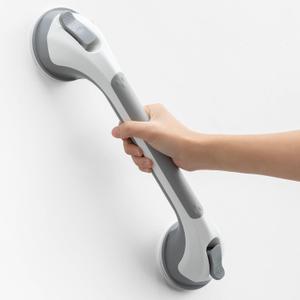 Shower Grab Bar Suction Cup 17 inch, Grab Bars for Bathtubs, Bathroom Safety Grip Shower Handle for Elderly and Seniors, Bath Handrails Removable & Reusable Waterproof, No Drilling, Grey (Long, Gray)