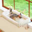 Zakkart SnugCloud Cat Window Perch with 4-Sided Bolster - Orthopedic Cat Hammock for Window Sill - Solid Hardwood & Metal Frame - Window Seat for Pets (Natural Color Wood w/White Bed, Medium) (Medium (22"x15"))