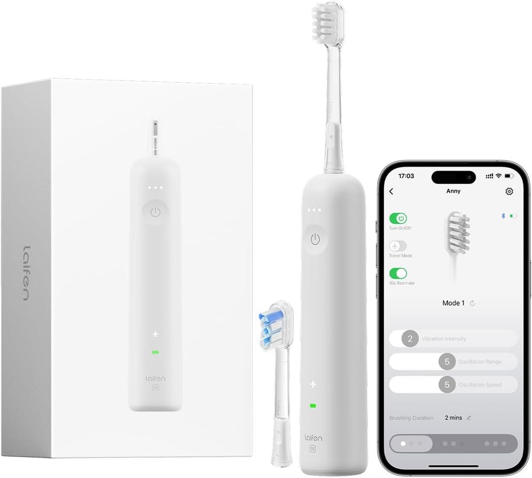 Laifen Wave Special Electric Toothbrush, New 2025 Version Oscillation & Vibration Sonic Electric Toothbrush for Adults with App, 2 Brush Heads, IP68 Waterproof Travel Powered Toothbrush (Matte Grey) (Pack of 1)