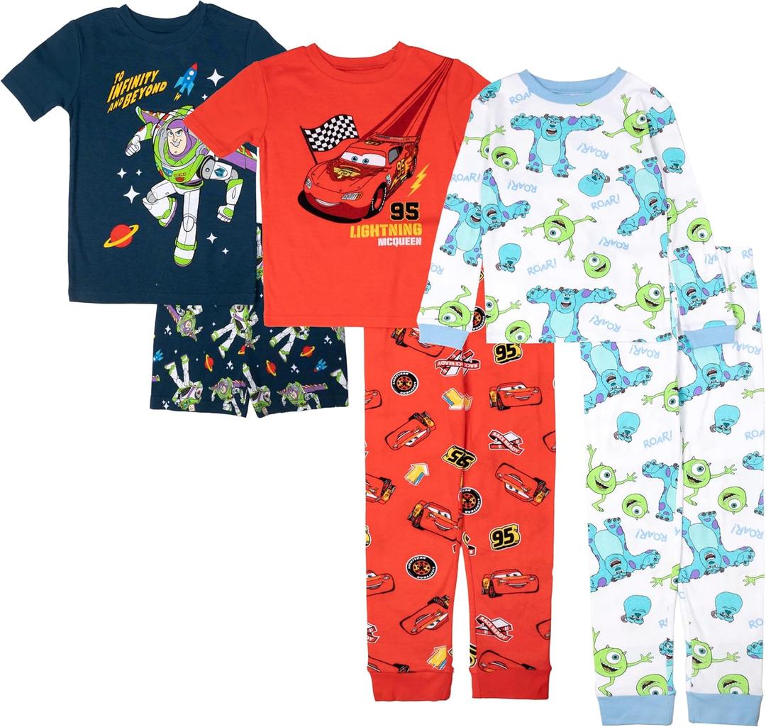 Disney unisex-child 6-piece Snug-fit Cotton Pajama Set, Soft & Cute for Kids (3T, Race Space Scare)