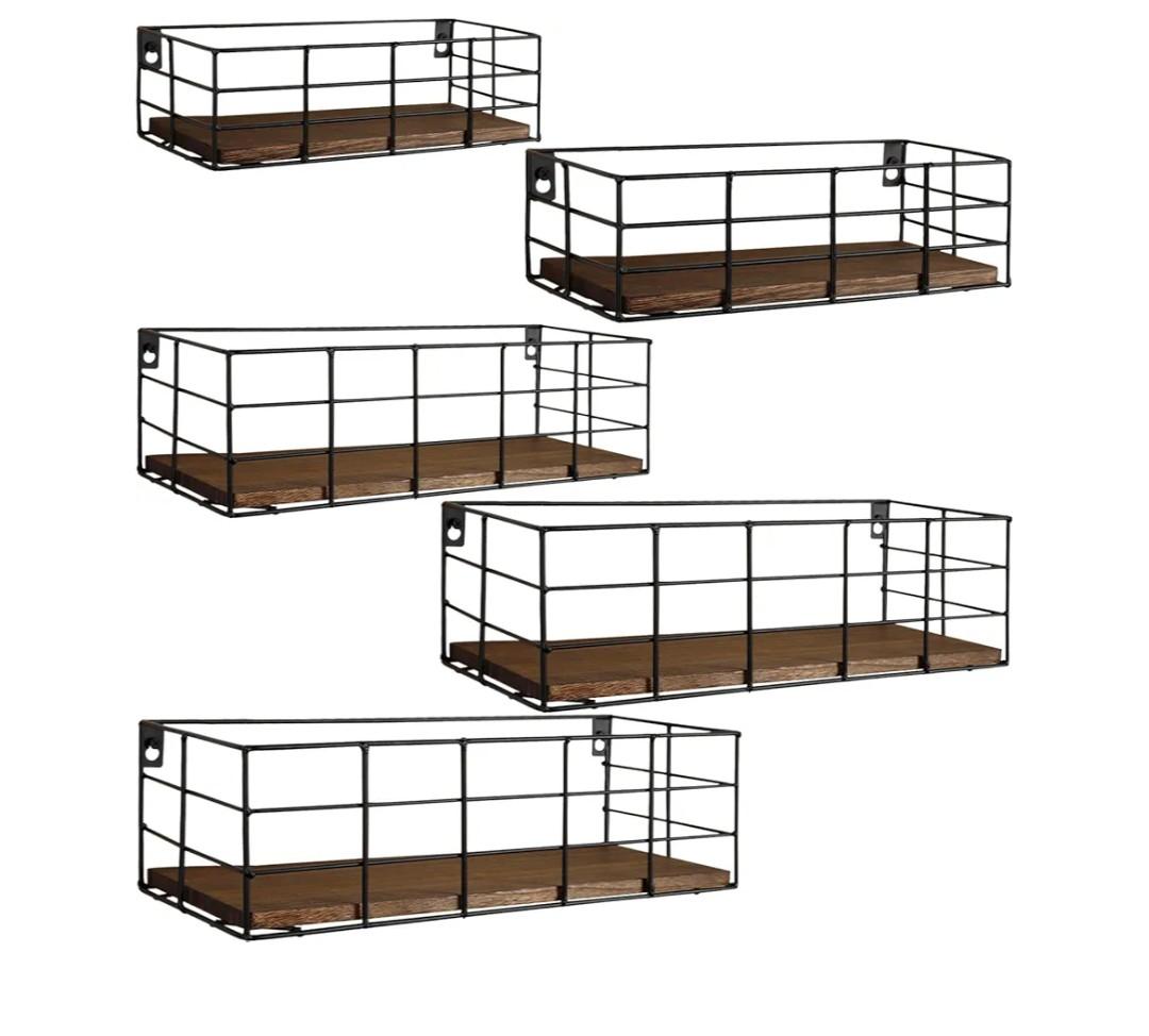 Fixwal Hanging Floating Shelves, 5 Sets of Mounted Shelves for Storage, Wall Shelf for Bathroom, Living Room, Bedroom, Kitchen (Carbon Black)