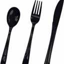 HEIPINIUYE 75 Pack Black Plastic Cutlery Heavy Duty Black Plastic Knives Forks and Spoons Disposable Silverware Set for 25 Guest Birthday Halloween Baby Shower Party Cutlery Set