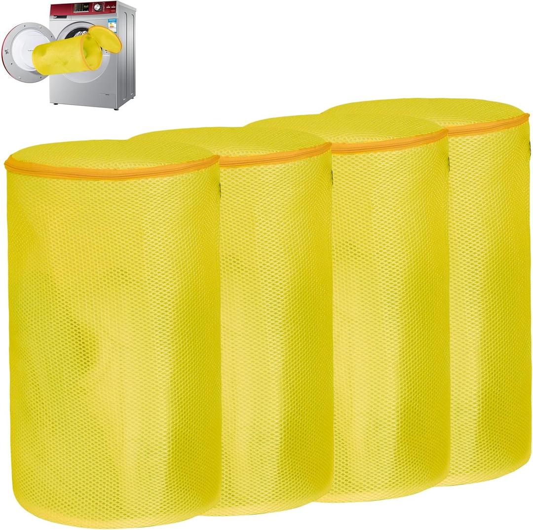 Shoe Washing Machine Bag, Laundry Shoe Bag for Washer and Dryer, Yellow Sandwish Mesh, 4L(8x15in)