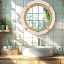Nautical Hampton Round White Rope Mirror Twisted Rope Home Decor Art Wall Hanging Mirror Coastal Cotton Rope Mirror Wall Mounted Mirror Hanging | Home Deco (24 Inch)