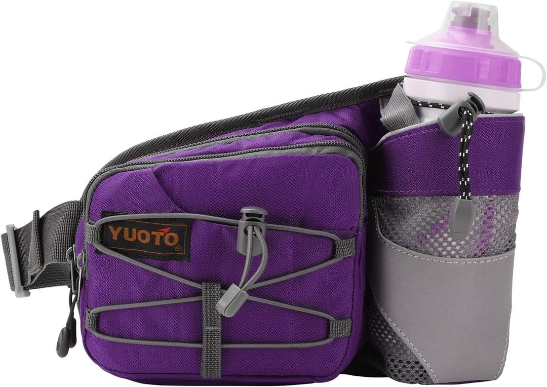 Waist Pack with Water Bottle Holder for Running Walking Hiking Fanny Pack Hydration Belt (Purple)