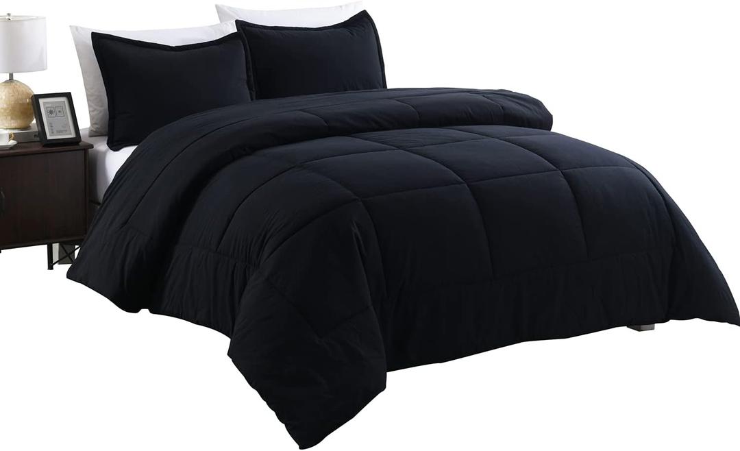 Messy Bed Washed Cotton Comforter and Sham Set (King, Black)