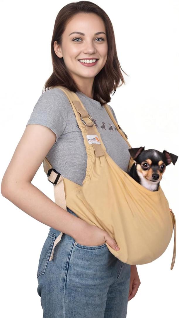 Dog Sling Carriers for Small Dogs, Carrier Sling for Cats and Puppy, Carrying Wrap Front Backpack Cat Sling, Adjustable Chest Pet Sling (Khaki)