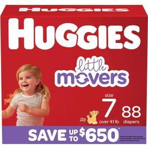 Huggies Little Movers Diapers, Size 7-41+ Pounds (88 Count)