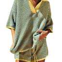 Tankaneo Womens Sweater Set 2 Piece Outfits Oversized 3/4 Sleeve V Neck Knit Tops High Waisted Shorts Lounge Sets, L