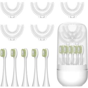 10 Pcs U Shaped Toothbrush Kids Replacement Head Set, Including 5 U Shaped Brush Heads 5 Bristle Brush Heads and 1 Storage Box (Age 7-12)