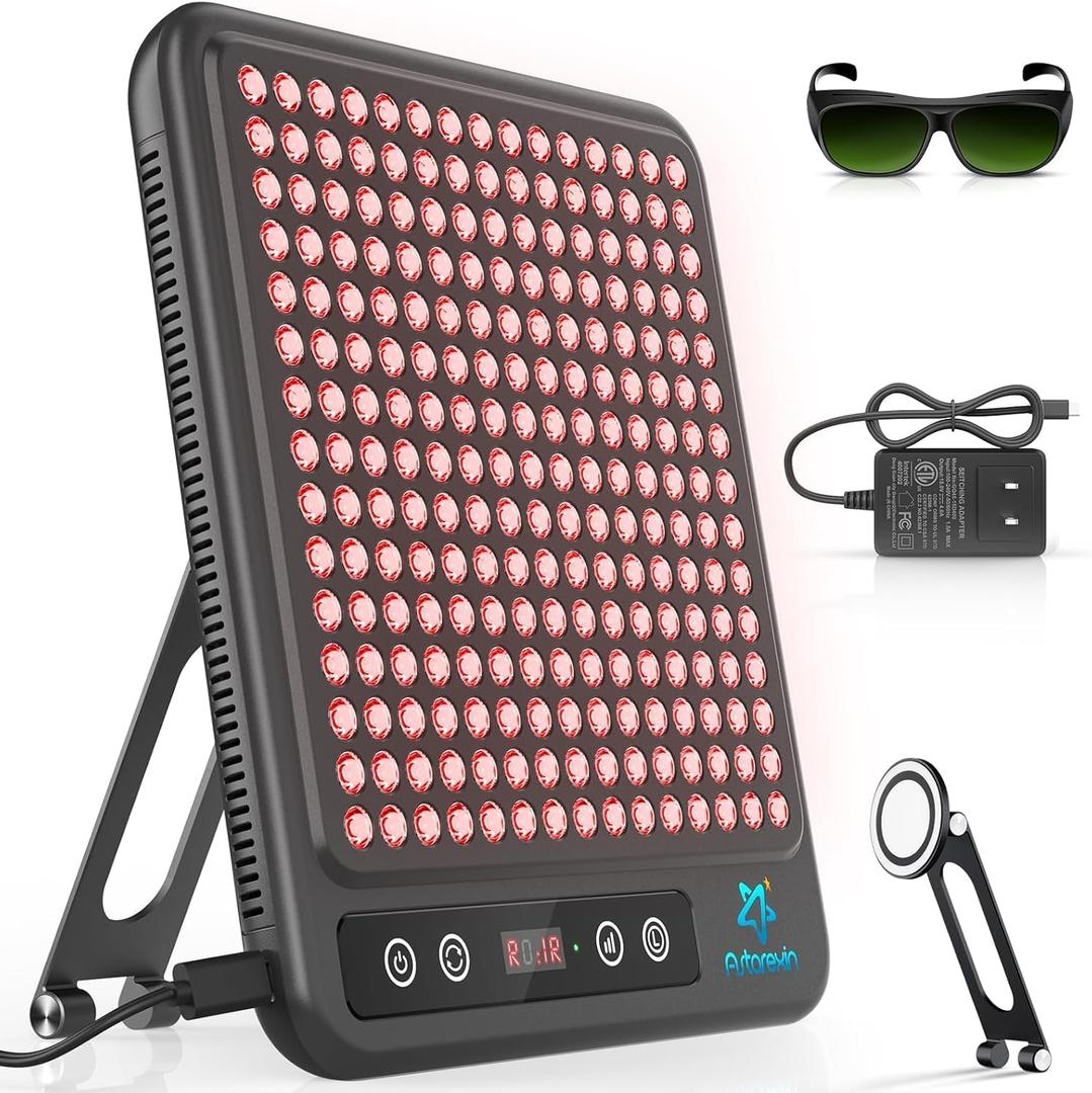 Red Light Therapy Panel, 225 Dual-Chip LEDs with 660nm Red & 850nm Near Infrared Light for Face, Skin, Sleep, Body Relaxation, Portable Therapy Panel with Stand & Timer