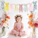 Spring Floral Bow Garland, Pink Gingham Fabric Bow Banner, Vintage Spring Flower Bows Hanging Garland for Mantel Wall Decor, Garden Floral Baby Shower, Birthday, Wedding, Flower Tea Party Decorations