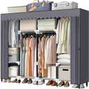 LOKEME Portable Closet, 67 Inch Wardrobe Closet for Hanging Clothes with 4 Hanging Rods, 25mm Steel Tube Clothes Storage Organizer for Extra Sturdy, Quick and Easy to Assembly, Gray Cover (Grey)