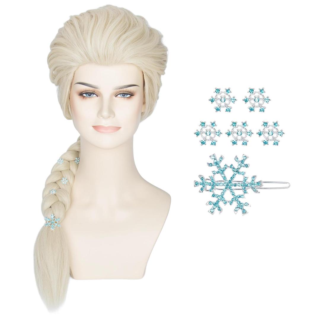 Miss U Hair Women Princess Blonde Braided Wig with Snowflake Hairpin Halloween Cosplay Costume Wig