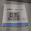 Atomic Digital Wall Clock Battery Operated with Backlight, Desk Clocks with Indoor Temperature & Humidity, 8.5" Small Alarm Clock with Date and Day of Week for Bedrooms, Living Room, Auto DST, Black