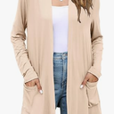 Yekaty Womens Lightweight Cardigans Open Front Long Sleeve Drape Kimono Cardigan Sweaters with Pockets, 3 XL, Apricot