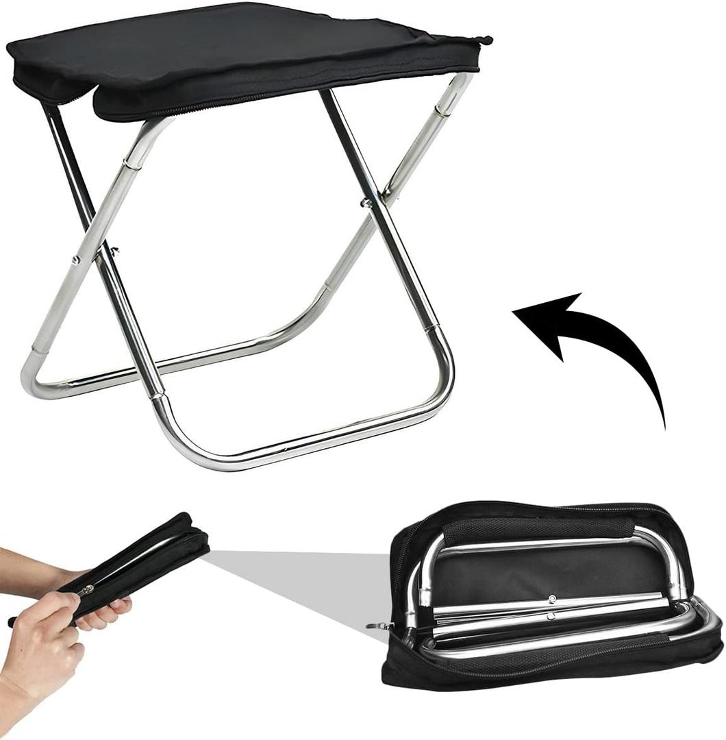 11 inch Portable Folding StoolCamping Stool Anti-Slip Mini Camping Stool Outdoor Handbag Folding Stool 220lb Weight Capacity 4 Legs Fishing Stool for Outdoor, Travel, Hiking, BBQ, Fishing, Beach.