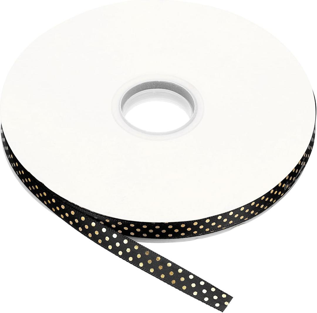 MECCANIXITY Polka Dots Grosgrain Ribbon, 100 Yards 3/8 Inch Black Polka Dots Ribbon Bow Decoration for Crafts Gift Wrapping Wedding DIY Handmade Decoration