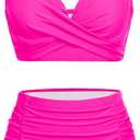 Yonique Women Underwire Bikini Set High Waisted Tummy Control Swimsuit 2 Piece Push Up Bathing Suit (Large, Hot Pink)