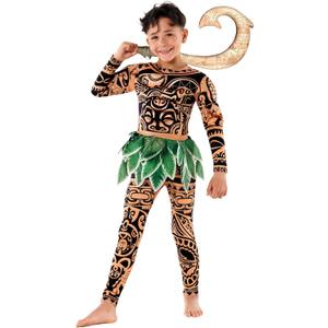Morph Boy's Ocean Adventure Costume for Kids Hawaiian Printed Tattoos Costume for Boys Halloween Demi-God Costumes for Kids (7-9 Years)