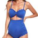EastElegant Maternity One Piece Swimwear Back Cutout Pregnancy Bikini Scalloped Pregnant Bathing Suit (Blue, XXL)