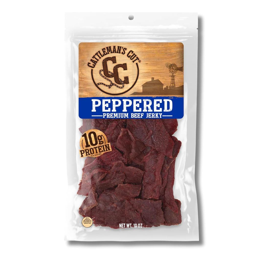 Cattleman's Cut Peppered Steakhouse Beef Jerky, 10 Ounce (EXP 12/30/26)