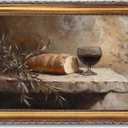 RINMFEO Golden Frame Last Supper Communion Canvas Art Christian Wall Painting Bread and Wine Still Life Religious Artwork Easter Home Decor Faith Based Presentation 12x16inch
