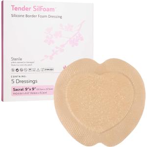 Sacrum Silicone Foam Dressing with Border - 5 9x9 Sacral Silicone Foam Dressings for Wound Care & Dressings - Absorbent and Good for Sensitive Skin