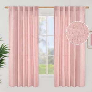 BGment Light Pink Linen Curtains 63 Inch Length for Windows 2 Panels - Rod Pocket Light Filtering Drapes Textured Privacy for Girls Bedroom/Nursery/Living Room Decorative Back Tab, 42 X 63 Inch