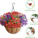 Artificial Hanging Flower Plants with Pot Planter, 12 Bundles Fake Flowers Uv Resistant Artificial Outdoor Flowers for Spring Summer Yard Porch Patio Garden and Home Decoration - Purplish Red