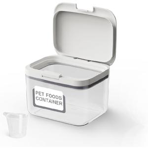 LivLab Mker Pet Food Storage Container 5 lbs Airtight Dog/Cat Food Container with Measuring Cup, BPA Free, Rice & Flour Storage Container for Dog Treats and Cat Food (3 lbs), White