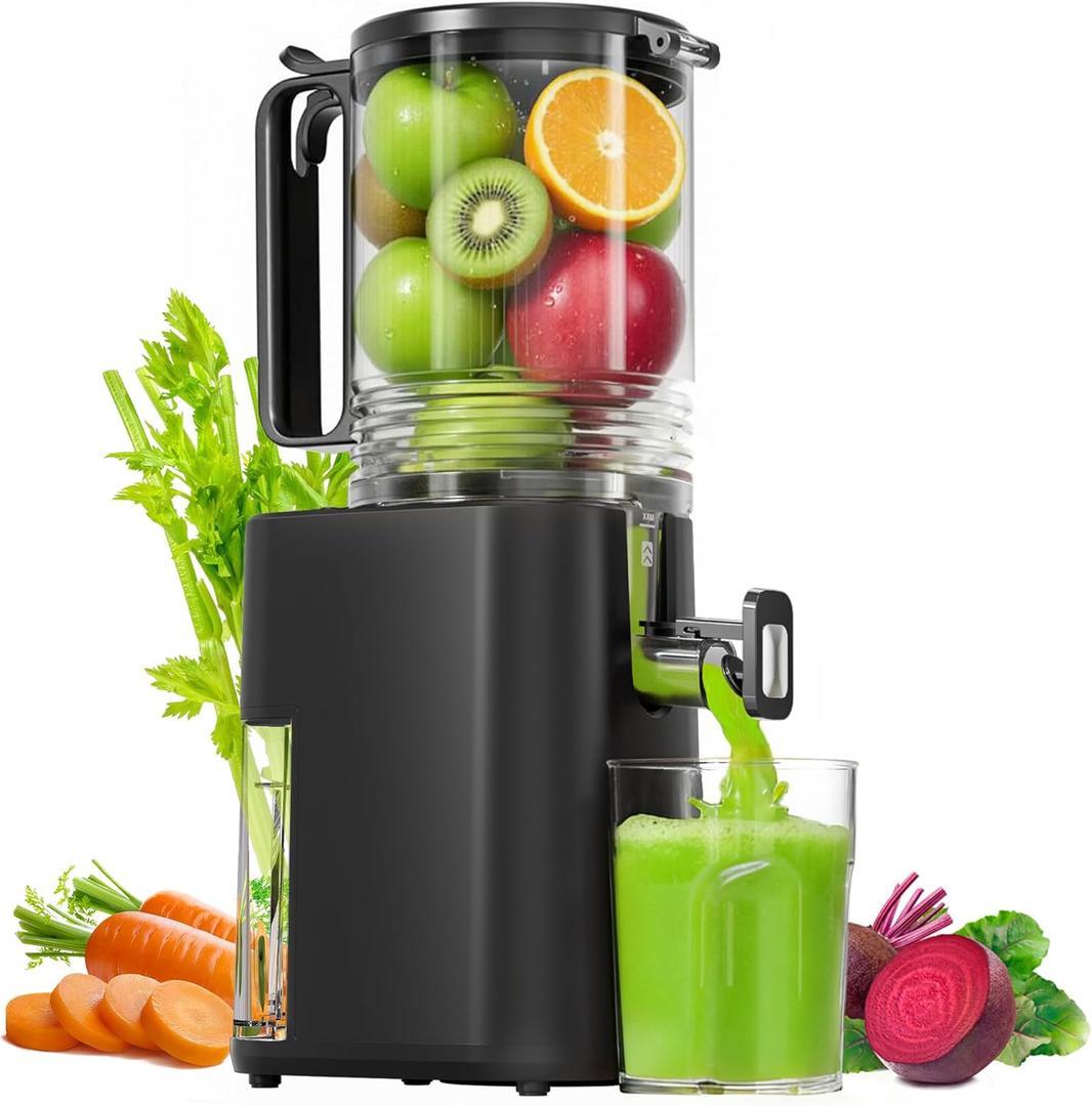 Cold Press Juicer, 5.5" Wide Feed Chute Juice Machine, High Juice Yield, Slow Masticating Juicer for Whole Vegetables & Fruits,Concealed Pulp Container Design for Aesthetic Appeal and Practicality