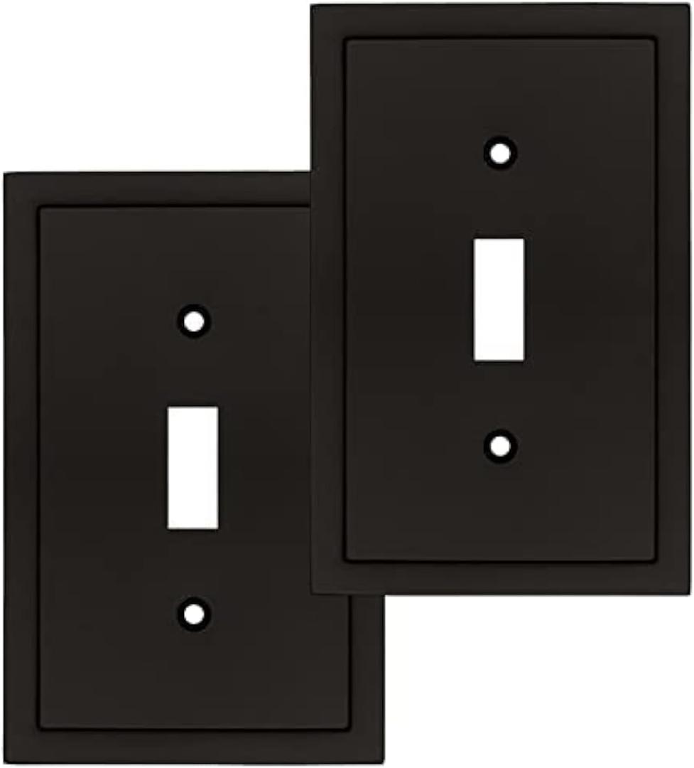 Henne Bery Modern Edge Decorative Wall Plate Switch Plate Outlet Cover, Durable Solid Zinc Alloy (Single Toggle 2PK, Matte Black)