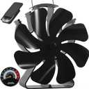 VODA Wood Stove Fan Heat Powered Fireplace Fans 8 Blades Non Electric, Heat Activated Thermal Fan for Wood Burning Stove/Log Burner, Stove Accessories Thermometer