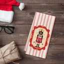 KEUSPI Christmas Nutcracker Kitchen Towels, Nutcracker Christmas Decor, Pink Striped Xmas Soldier Decorative Hand Dish Tea Towels for Bathroom Kitchen, 16x24 Inches (Red Striped Christmas Walnut Candies)