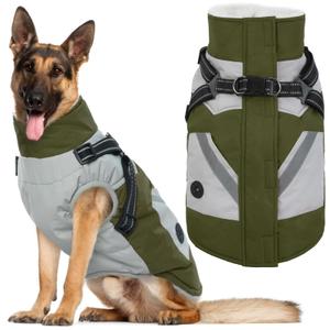 IECOii Dog Coat for Large Dogs Waterproof Dog Winter Jacket with Harness Built in, Orange - XXLarge, Thermal Warm Fleece Lined, Reflective Dogs Jackets for Cold Weather Camping, Hiking, Pitbull