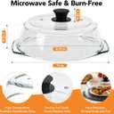 10 inch Glass Microwave Cover for Food,2-in-1 Microwave Splatter Cover with Silicone Pad, Microwave Plate Lid with Vent Holes & Easy-Grip Handle