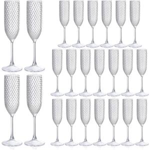 Plastic Champagne Flutes Champagne Glasses Unbreakable Wedding Toasting Glasses Reusable Diamond Wine Glasses Crystal Clear Party Wine Cups Vintage Drinking Glasses 5.5 OZ for Wedding (24, Crystal)