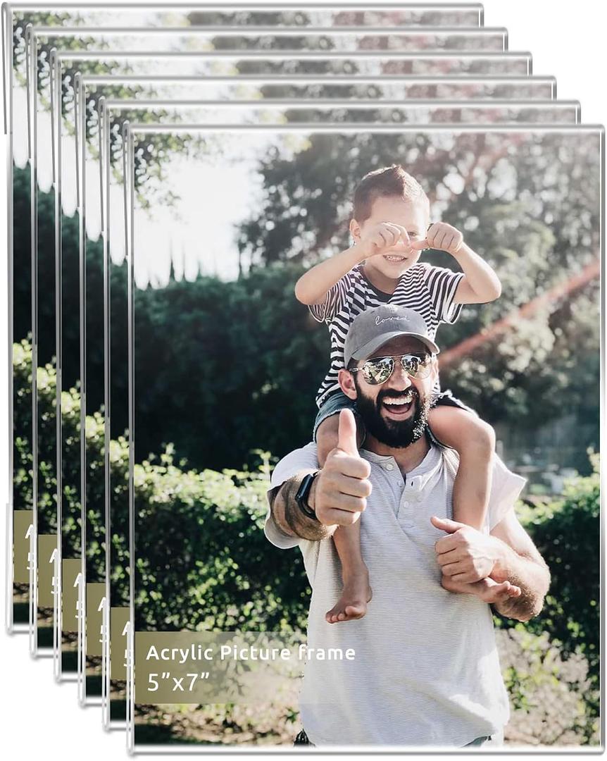 DZZ 5x7 Acrylic Photo Frame, Clear Photo Frame Display 5x7 Pictures, Wall Mounted Clear Picture Frame for Home, School, Office, Vertical, Set of 6