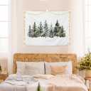 AQYIP Christmas Tree Tapestry, Forest Green Christmas Tapestry Decorative, Winter Forest Pine Tree Landscape Wall Blanket Decor for Home Bedroom Living Room, 50x60 Inch