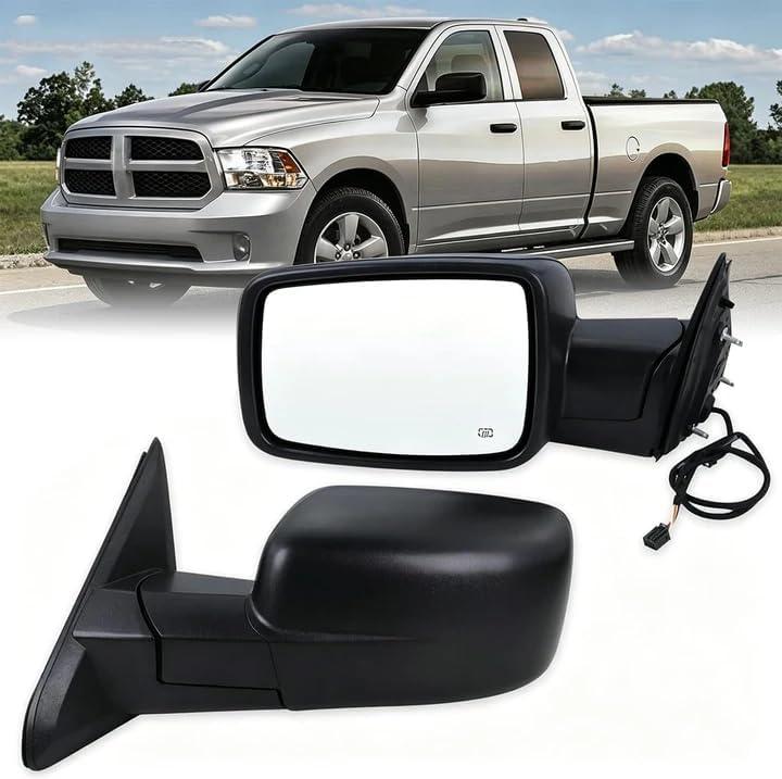 Driver Left Side Mirror Compatible With 2014-2018 Ram 1500 2500/2019-2022 Ram 1500 Classic With Manual Folding Power Glass Heated Temperature Sensors Replace#68462819AA (Black, 6Pins)
