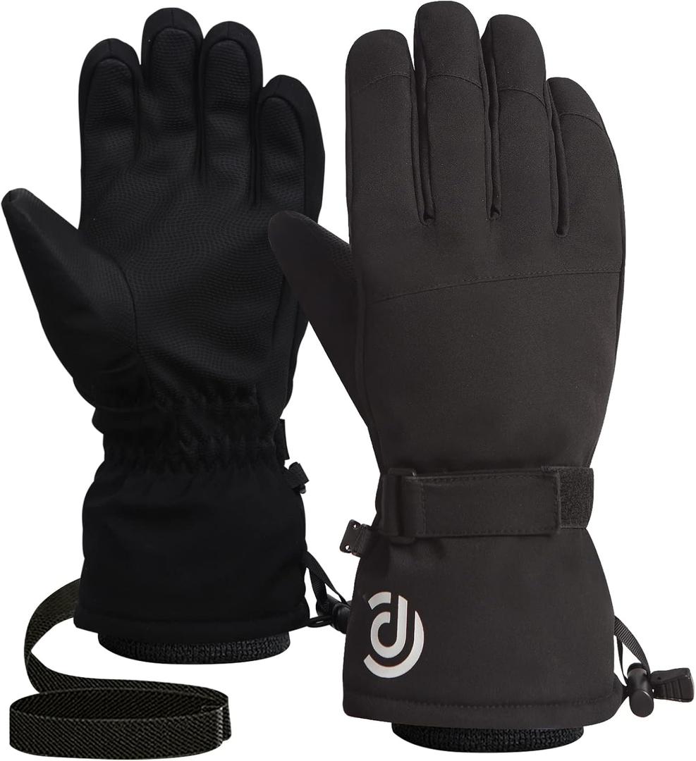 Winter Gloves Men Women Warm Waterproof Ski 5 Layer Touch Screen Snow Gloves for Cold Weather (Medium, Black)