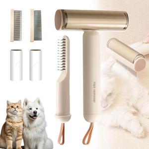 3-in-1 Pet Grooming Brush for Dogs & Cats | Deshedding & Dematting Comb with Built-in Lint Roller | Use with Our Sticky Hair Remover for Complete Fur Care(Coffee color)