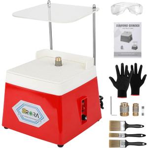 Stained Glass Grinder,4200r/min Mini DIY Grinding Tool, 110V 65W Portable Glass Grinder Kit with 5/8" + 1" Replaceable Diamond Grinder Bit for Glass Processing Arts Etc. (Red)