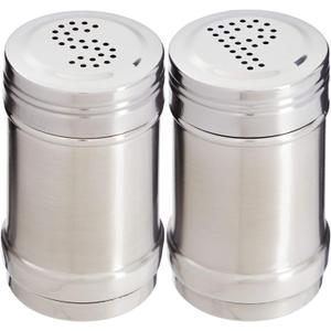 2 oz Stainless Steel Metal Salt and Pepper Shakers Set for Kitchen, Dinner Table, Cooking, Travel, Refillable, Perforated "S" and "P" Caps (3.5 in)